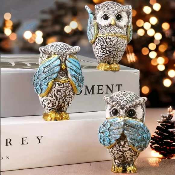 3pcs Owls Statue 'See No Evil, speak no evil, hear no evil" Resin Decoration Set - Picture 4 of 7